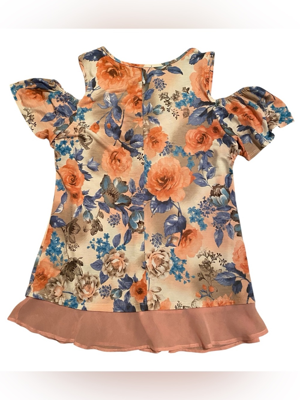 NAIF Peach and Blue Floral Cold-Shoulder Blouse, Size Small - Picture 3 of 8
